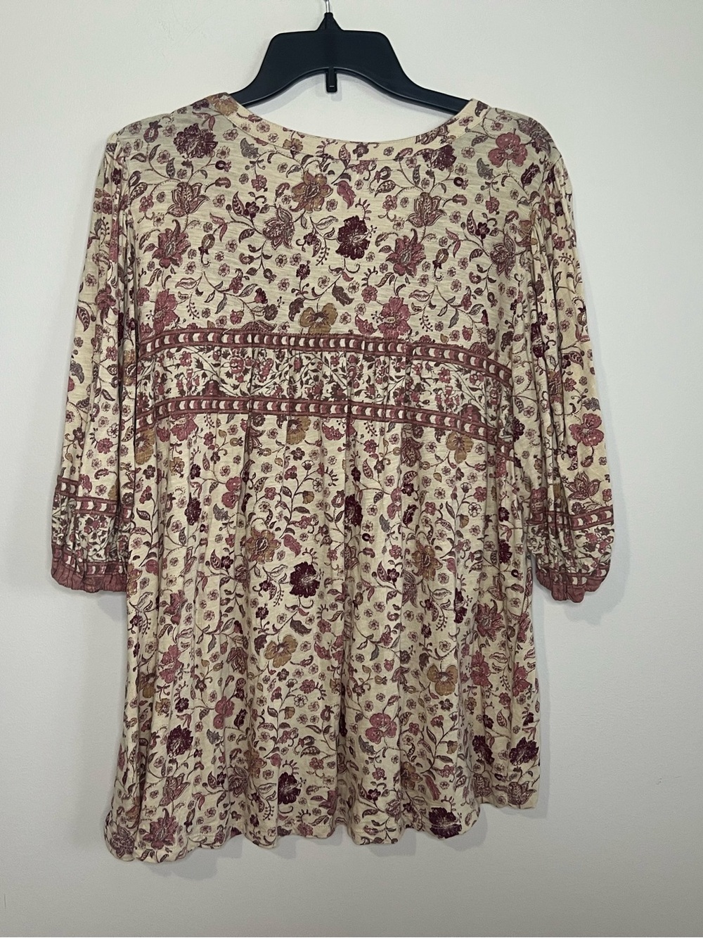 Wonderly Cream Floral Tunic with Mauve-Brown Trim - Picture 2 of 3